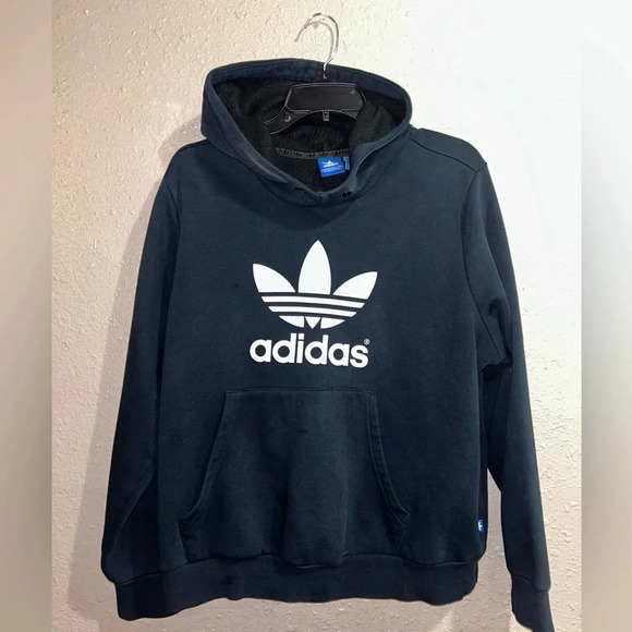 adidas Sweaters - Adidas Big Logo Hoodie Sweatshirt Black No Draw String Size: XL